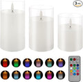 Color Changing Flameless Candle - Glass Flameless Candles with Timer, Battery Operated Candles with 18-Key Remote, Real Wax Flickering LED Pillar Candles for Wedding Party Home Decor (Multicolor)