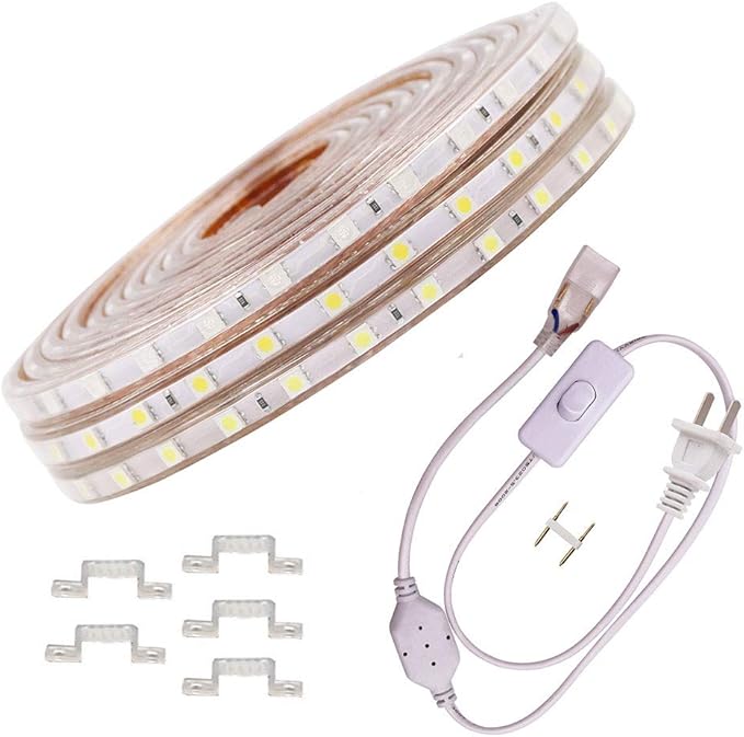LED Light Strip Kit, AC 110-130V Flexible Waterproof Rope Lights, 66ft 5050 60 LEDs/M for Indoor Outdoor Commercial Lighting Decoration, Accessories Included, Green