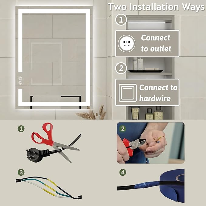 28 X 20 Inch LED Bathroom Vanity Mirror, 3 Colors Light Dimmable, Wall Mounted Memory Lighted Makeup Mirror with Anti-Fog Touch Switch (Front-lit&Backlit)