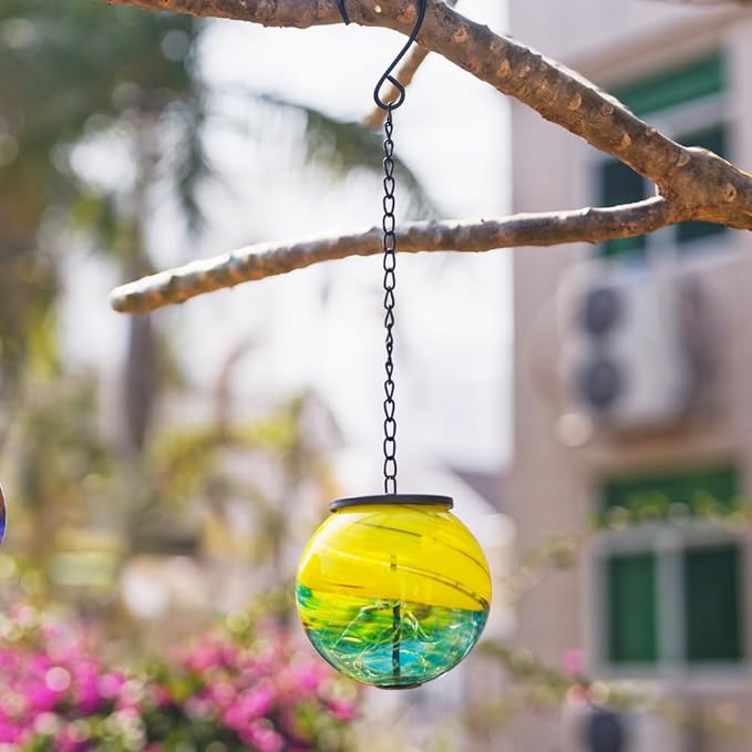 Solar Hanging Lanterns Outdoor, Solar Waterproof Gazing Ball Lights, Hanging Glass Globe Light for Garden Yard Tree Home Xmas Decoration