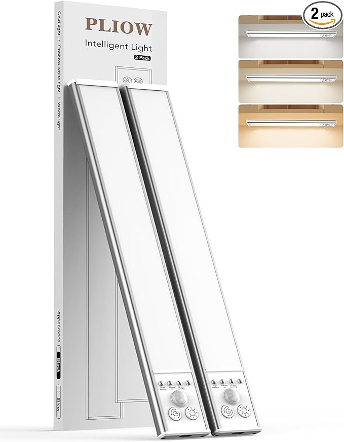 LED Under Cabinet Lighting | 2000mAh Motion Sensor Under Counter Lights for Kitchen | USB Rechargeable Cabinet Lighting Wireless Dimmable Night Light for Closet Wardrobe Cupboard Stairs, 2 Pack
