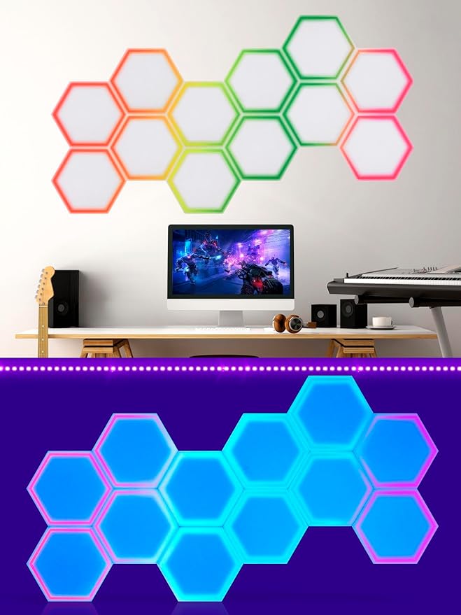 12 Pack Blacklight Acoustic Panels, 14"X 12" X 0.4" Hexagonal UV Reactive Sound Proof Panels for Wall, Sound Absorbing with Self-Adhesive, DIY Decor for Computer Game Room, Bedroom