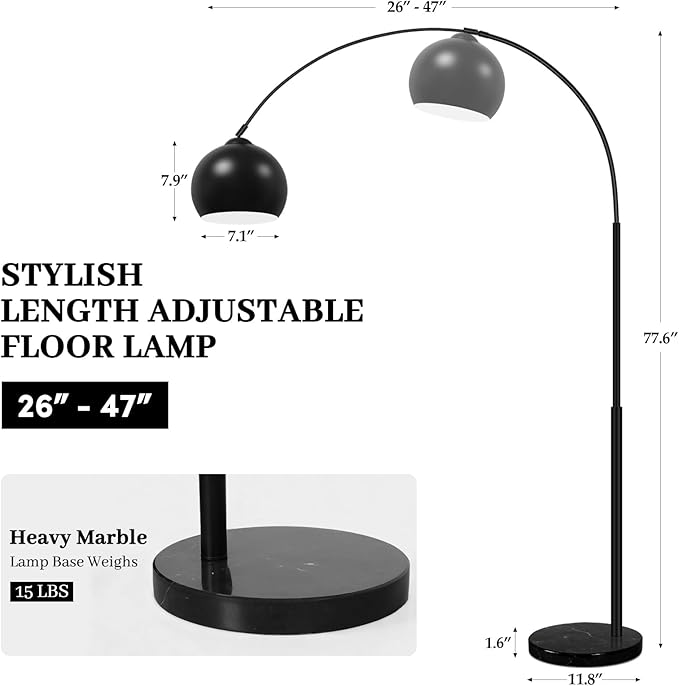 77” Arc Floor Lamp for Living Room, Upgraded Black Standing Lamp with Remote, 3 Color Temperatures&Brightness Adjustable, Arched Floor lamp for Bedroom, Office, Mid Century Modern Decor, Bulb Included