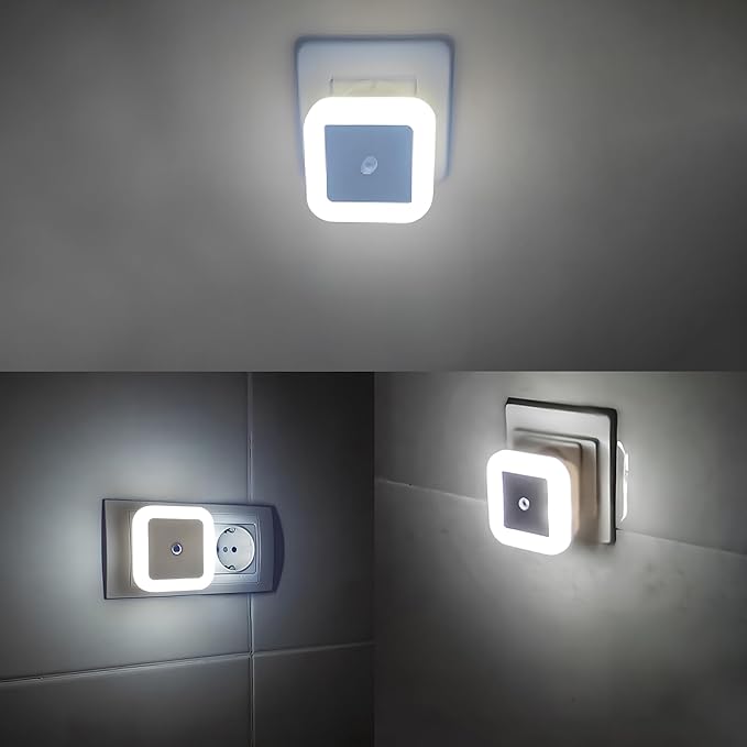 6Pcs Square LED Night Light Intelligent Sensor Control Induction Energy-Saving Bedside Socket Lamp Room Hallway Toilet Wall Home Lighting