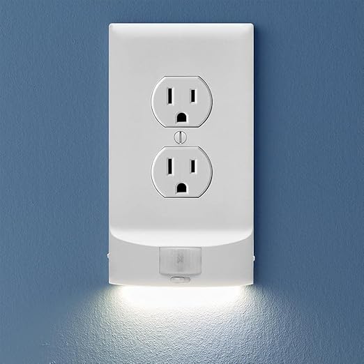 SnapPower 2 Pack MotionLight [for Duplex Outlets] - Motion Detecting LED Night Lights Built-in to Wall Plate - Bright/Dim/Off Options - Auto On/Off Sensor - (Duplex, White)
