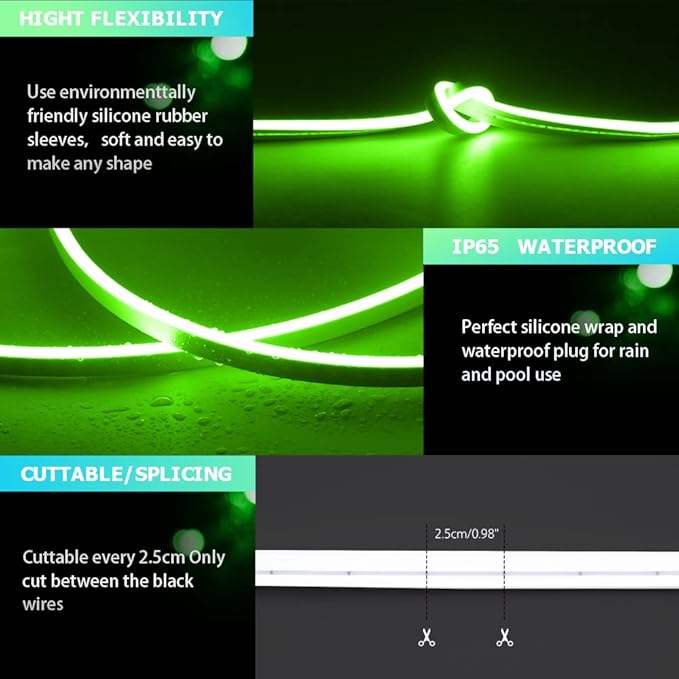 10M/2PCS/32.8FT/Neon Light Strip - Flexible LED Rope Light Waterproof Design for Indoor & Outdoor Use, Perfect for Parties, Holidays, and Home Decor [Power Adapter Not Included] Green