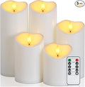 Raycare 3"x4"5" 6" 8" 8" Outdoor Waterproof Flameless Candles, Battery Operated LED Candles with Remote Control and Timer, Electric Fake Plastic Pillar Candles, Ivory White, Set of 5