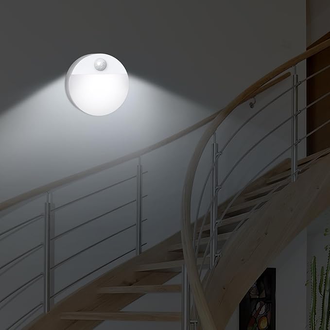 AMIR Upgraded Mini Motion Sensor Light Battery-Powered, Cordless Stick-on LED Night Light, Wall Light, Closet Lights, Safe Lights for Stairs, Hallway, Bathroom, Kitchen, Cabinet (Pack of 4 - White)