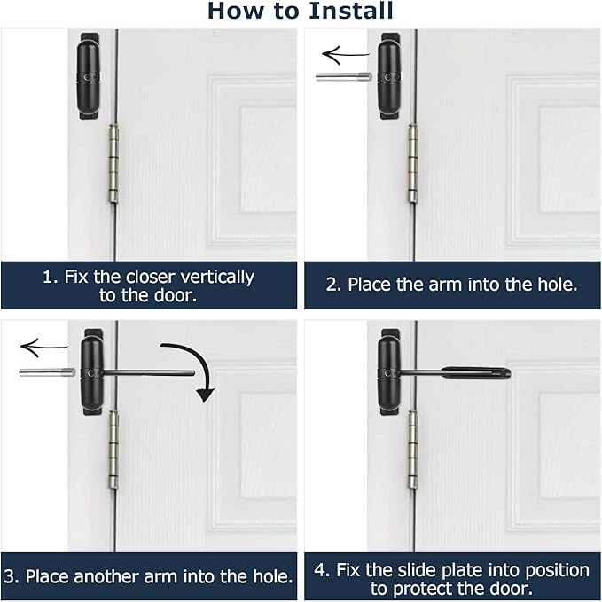 2 Pack Safety Spring Door Closers 4-1/4 inch Automatic Door Closer Residential, Auto Door Closer Adjustable Closing Door Hinge to Convert Hinged Doors to Self-Closing, Black