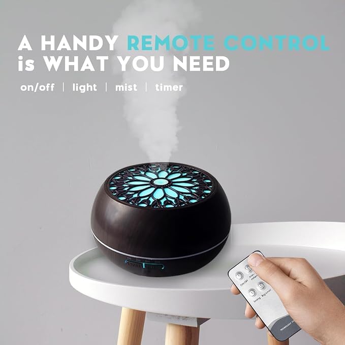 Essential Oils Diffuser Set for Home,Large Capacity 550ml Diffuser with Remote Control for Large Room,Mini Humidifier with LED Night Lights for Office Room Decor Gift for Women Men(Dark Wood Grain)