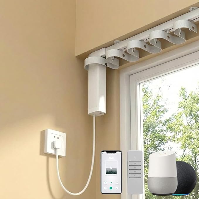 ZigBee 3.0 Smart Curtain Motor with Ripple Fold Track, Mini Silent Electric Drapery System, 1.2N.m App Voice Control Compatible with Alexa & Google Home (6 meters (236.2 inches))