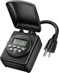 BN-LINK Digital Astronomic Landscape Timer, 7-Day Programmable Outdoor Plug with Dual Grounded Outlets, Waterproof Design for Christmas Lights and Holiday Decorations