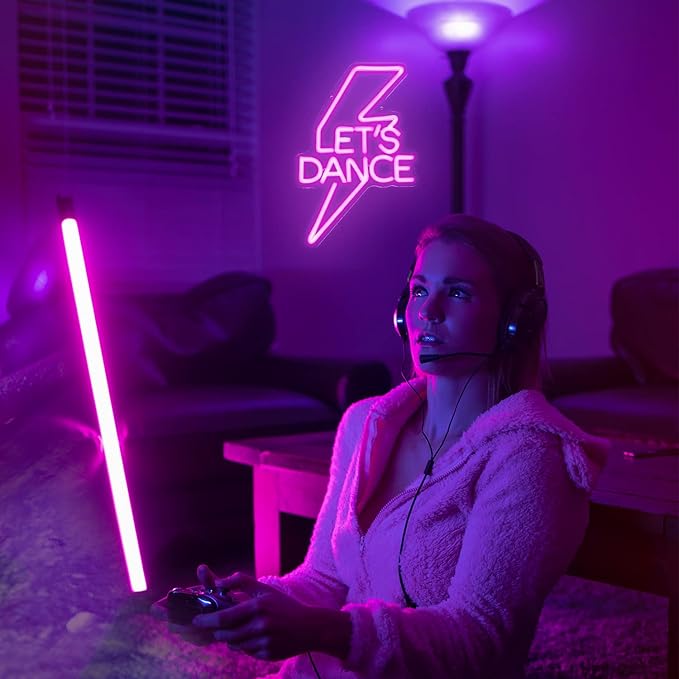 Let's Dance Neon Sign Pink Led Word Light Sign Lightning Bolt Neon Light Dance Light Up Signs Letter Neon Signs for Bedroom Bar Wedding Birthday Dancing Party Prom Night Decor Girl Gifts