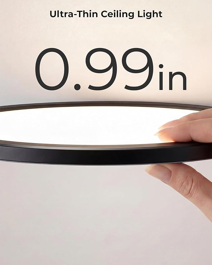 BLNAN 15.4 Inch LED Flush Mount Ceiling Light, 3000K-5000K 3 Color Selectable Ceiling Lights, 36W 3600LM Closet Light Fixture, Ceiling Lamp for Bedroom, Dining Room, Kitchen, Black