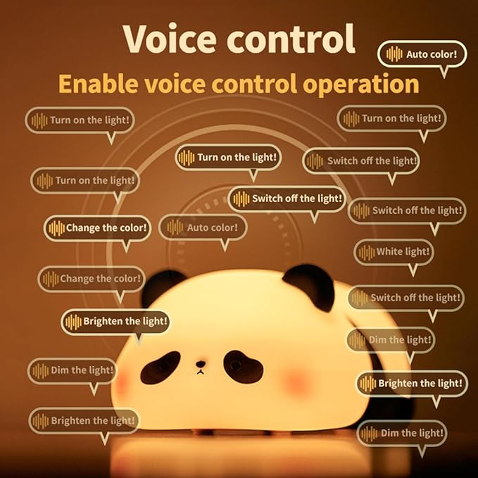 Squishy Cute Panda Night Light,Voice Controlled Light with 7 Color Modes Soft Silicone USB Charging Panda Lamp for Kids Room,Novelty Animal Night Lamp for Decor,Cool Gifts for Boys Girls