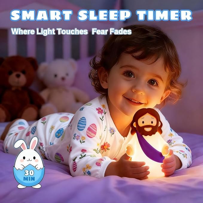 Jesus Night Light Rechargeable Bedside Night Light Dimmable Silicone LED Light Ideal for Religious Gatherings, Gifts for Sunday School, Baptism Presents, Easter Egg Decorations (Purple)