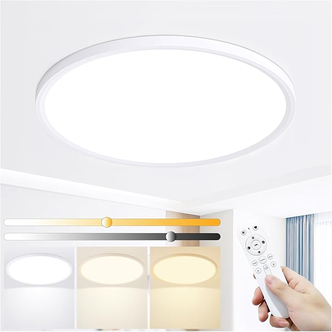 16 Inch LED Flush Mount Ceiling Light,32W Ultra-Thin Modern Round Light Fixture with Remote,Dimmable 3000K-6000K,White,3200LM,Memory & Night Light Mode for Bedroom, Kitchen,Living Room
