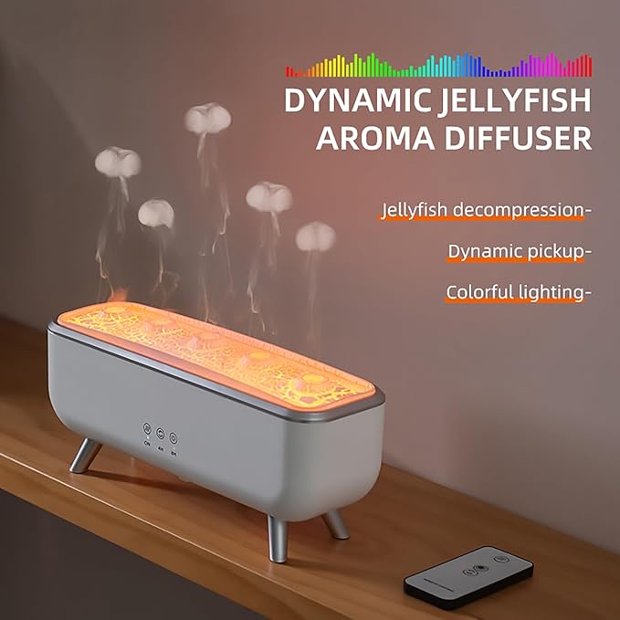 Jellyfish Oil Diffuser Humidifier,7-Color Gradient LED Lights,300ML Dynamic Sound Pickup Ultrasonic,Home Aromatherapy Diffusers,Remote Control Humidifier for Bedroom & Office