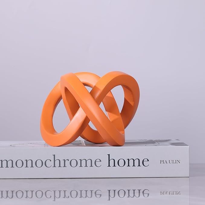 Orange knot decorative sculpture, orange home decor aesthetics, Möbius strip sculpture, suitable for decoration and display on bookshelves, living room TV cabinets, office cabinets, and coffee tables.