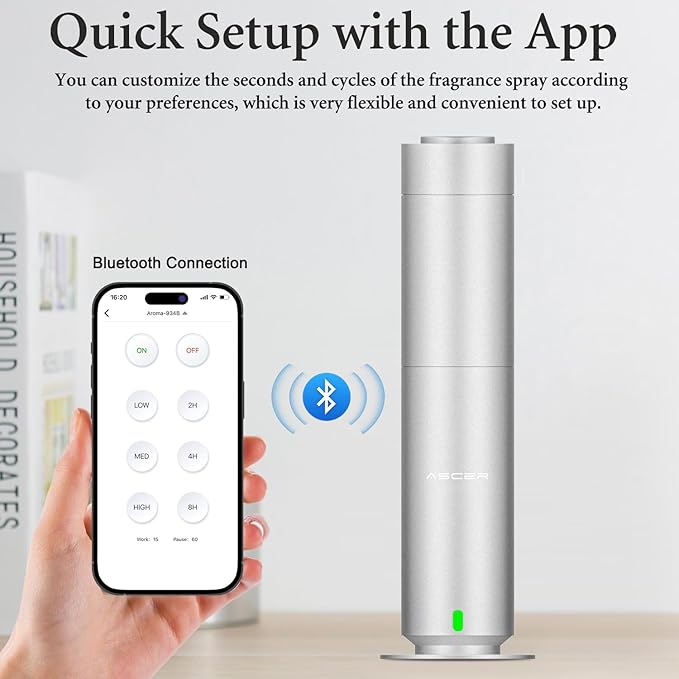 Diffuser - Hotel Scent Diffuser Machine - Remoter & APP Control - Studio Scent Diffusers for Whole House - Scent Air Machine for Home - Waterless Essential Oil Diffusers for Large Room,Office - Silver