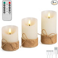 Rechargeable Flameless LED Candles,Flickering Candles with Auto On/Off Timer 2H/4H/6H/8H,Real Wax, Dimmable Brightness,4" 5" 6" Set of 3 for Valentine's Day,Centerpiece Table Decorations,Home Decor