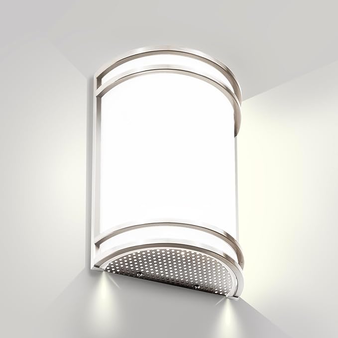 Indoor Wall Sconce, Half Cylinder Wall Light Fixture, 3000K 4000K 5000K Color Temperature Adjustable, Dimmable LED Modern Wall Light for Hallway Bedroom Living Room, Brushed Nickel