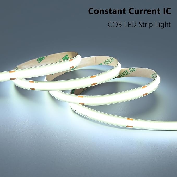 24V COB LED Strip Lights 65.6ft Kit, 6000K Cool White Cuttable Adhesive 480LEDs/M CRI 90+ LED Tape Light with Power Supply for Bedroom Kitchen Living Room Ceiling