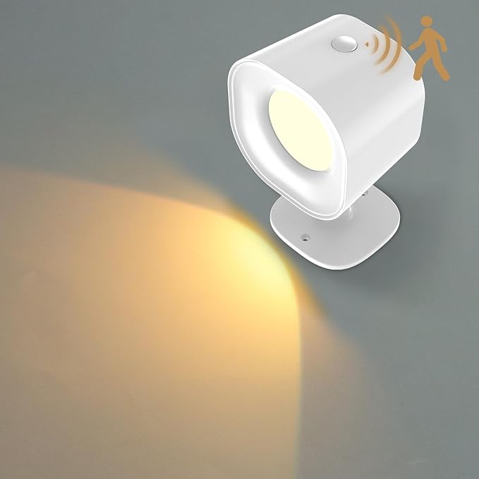 Motion Sensor LED Wall Lights with Remote, Cordless LED Wall Mounted Sconces with RGB & Warm White Lighting, Rechargeable Indoor Wall Lamp for Bedroom Bedside Living Room Corridor Picture