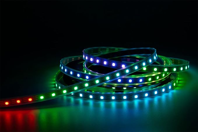 WS2812B LED Strip Individual Addressable Light 16.4FT 60Pixels/m 300Pixels Dream Color SMD 5050 LED Pixel RGB Strip IP67 Waterproof DC5V (Black PCB)