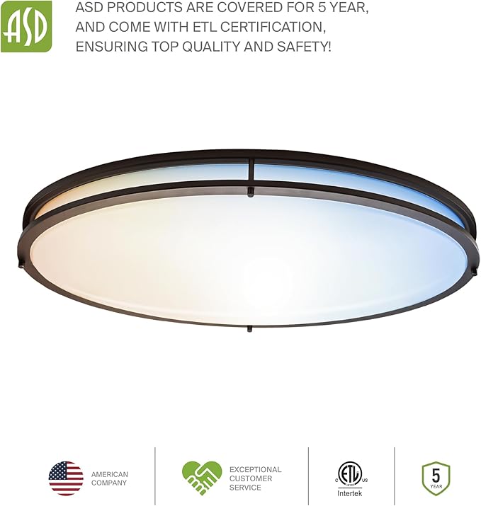 ASD LED 24" Oval Flush Mount Lighting, Close to Ceiling Light Fixture | 5CCT, Dimmable, ETL Listed | 38W 3289LM 2700-5000K 120V | Low Profile Double Ring Lamp | Dark Bronze, 2 Pack