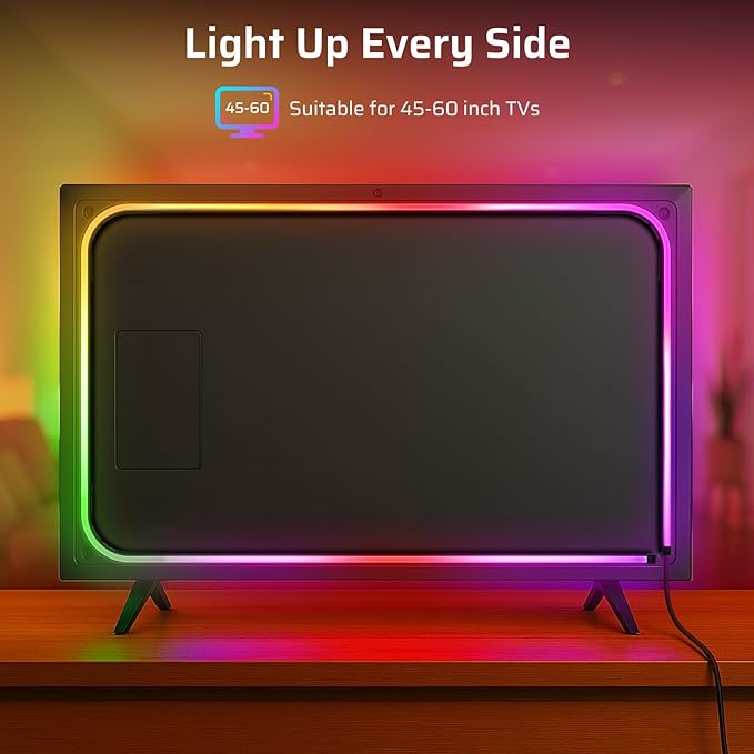 Smart TV LED Backlight, Flowing Color Changing Light Strip,12.4ft TV Lights Behind 45-60in Monitor, Works with Alexa and Google, Music Sync, WiFi and App Control, LED Lights for Gaming Room Decor
