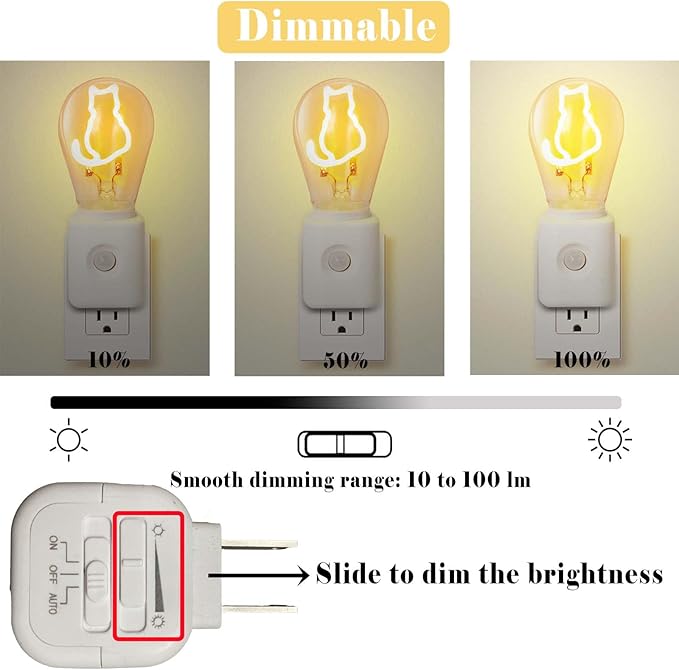 Vintage Farmhouse Filament LED Night Light Plug-in, Dusk-to-Dawn & Motion Sensor, 10-100LM Dimmable, Ultra Warm White 2200K, for Bathroom, Bedroom, Hallway, 1 Pack