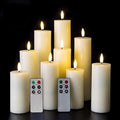 Eywamage Realistic Ivory Slim Flameless Pillar Candes with Remote, Real Wax Flickering Tall LED Battery Fireplace Candles Set of 9