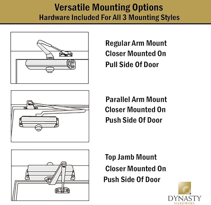 Dynasty Hardware Door Closer, Grade 1 Heavy Duty Commercial Hydraulic Closer, Self-Closing, Adjustable Spring Size 1-6, ADA Compliant, Surface Mount, Sprayed Aluminum, Series 4401