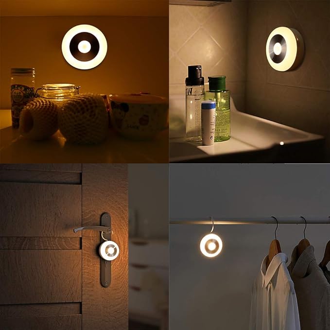 Motion Sensor Night Light, Rechargeable Warm White LED Stick-On Closet Light with Dusk to Dawn Sensor for Wall, Stairs, Cabinet, Hallway(2 Pack)