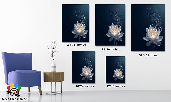 Zen Lotus Canvas Wall Art, Black White Zen Bathroom Wall Art Lotus Picture, Floral Spiritual Meditation Painting Artwork, lotus flower pictures bathroom decor zen painting for Yoga Spa 28x40 inch