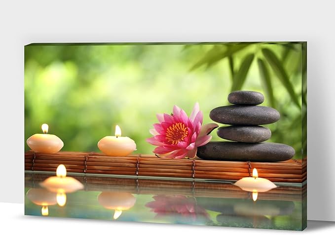 Zen Wall Art Decor, Modern Bathroom Zen Decor Wall Art, Canvas Wall Art for Spa Zen Room Decor, Green Bamboo Forest and Black Pebble Relaxing Art Prints for Office Meditation Decor 12x18 Inches