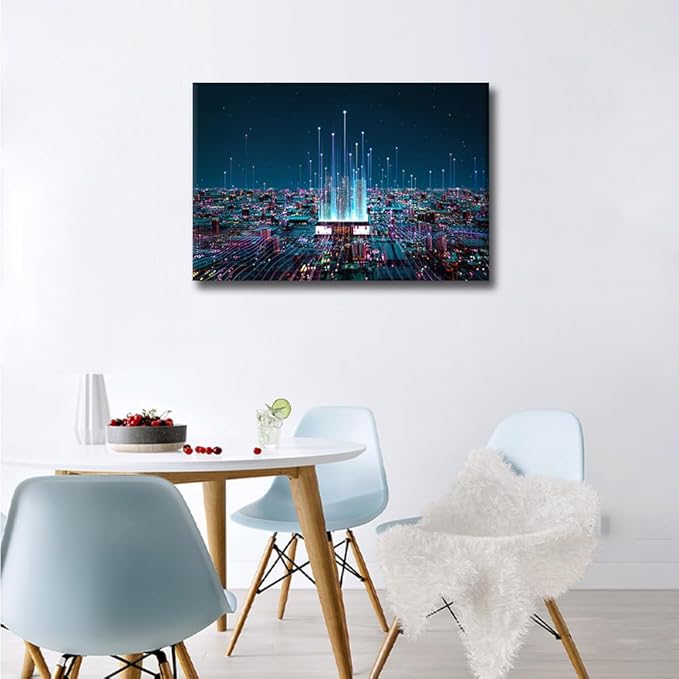 TUMOVO Canvas Wall Art for Living Room Internet Concept Modern Home Decor CPU Concept HD Printed Posters Virtual Space Artwork for Bedroom Office Wall Art Painting Pictures Ready to Hang, 24x16in