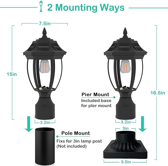 Solar Post Lamp Lights, Dusk to Dawn Post Light with Pier Mount Base, Outdoor Waterproof Solar Motion Sensor Lights for Garden Yard Landscape Pole Pillar