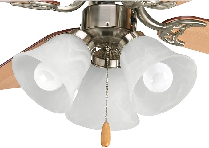 Progress Lighting AirPro Collection Three-Light Ceiling Fan Light, Brushed Nickel