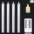 salipt Flameless White Taper Candles Flickering with Timer and 10-Key Remote, Battery Operated LDE Warm 3D Wick Light Window Candles Real Wax Pack of 4, Christmas Home Wedding Decor(0.78" X 9.64")