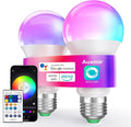 Auxmir Smart Light Bulbs, RGB+CCT Color Changing LED Light Bulbs Work with Alexa & Google Home, Multiple Scene and Music Sync Light Bulb, A19 9W 800LM, WiFi Bluetooth 2.4GHz No Hub Required, 2-Pack