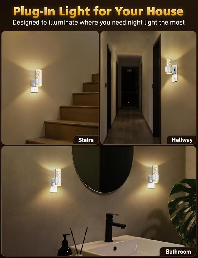 Night Lights Plug into Wall, Dimmable LED Night Light with Dusk to Dawn Sensor, Plug in Night Light Brightness Adjustable, 2 Pack 3000K Acrylic Nightlight for Bathroom Hallway