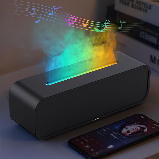 Essential Oil Diffuser, Flame Fire Oil Diffuser, 250ml Cool Mist Aromatherapy Humidifier, Scent Aroma Diffuser with 7 Colors Light, Remote Control, Timer & Auto-Off for Home Room (Black)