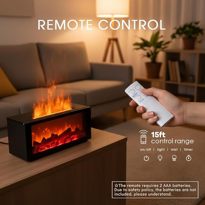 Fireplace Diffusers with 3 Essential Oils Set,Color Flame Aroma Essential Oil Diffuser with Remote Control,300ml Small Humidifier for Home Room Decor Gift for Women (Black)