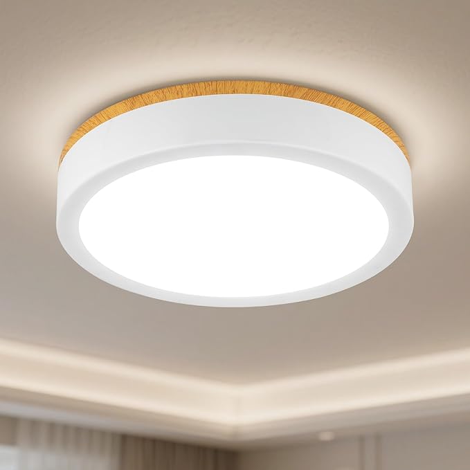 11" Flush Mount Ceiling Light, Minimalist Modern Wood Paint LED Ceiling Light with 5CCT 2700K-5000K, Dimmable LED Light Fixtures Ceiling Mount for Kitchen Bathroom Bedroom Hallway