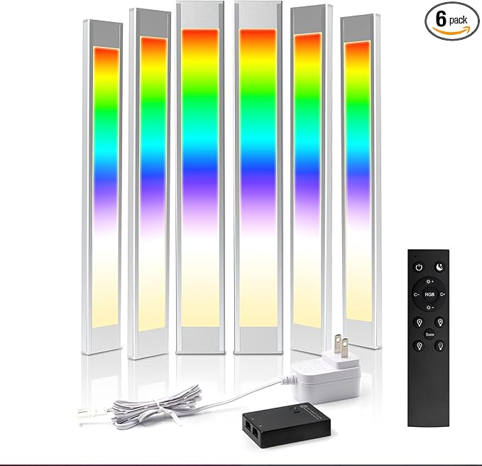 VST 6Pack RGB Under Cabinet Lighting with Adjustable White Light, Ultra-Thin LED Light Bars, APP & Voice Control (Alexa/Google), Remote & Button Control, Linkable Lights for Kitchen Cabinets, Shelves