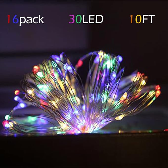 SOCO 16 Pack LED Fairy Lights Battery Operated - 10FT 30LED Copper Wire Mason Jar String Lights, IP65 Waterproof, Bendable for Indoor/Outdoor, Christmas, Wedding, Party, Camping Decor