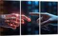 LSIUHWUWI Modern Wall Art 3 Panel The Human Finger touches the Robot's Finger Pictures Print on Canvas for Wall Art Decoration, Wooden Frame Artwork Ready to Hang 20x40inchx3