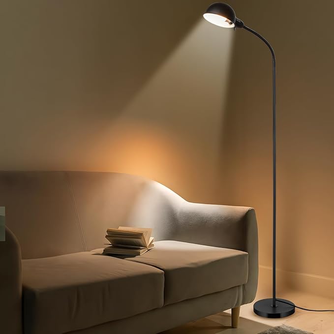 Dimmable Floor Lamp with Flexible Gooseneck and Rotatable Shade, Modern Style Standing Tall Lamp, E26 Socket, LED Reading Lamp (Black)